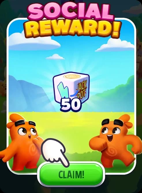 Dice Dreams Social Reward screen with the Claim button